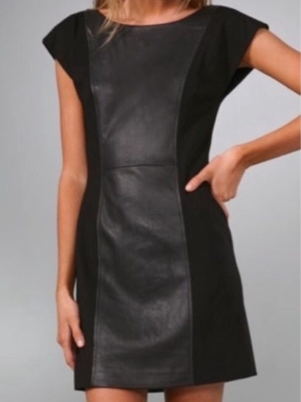 Alice and Olivia Leather + Ponte Laceup Shift Dress